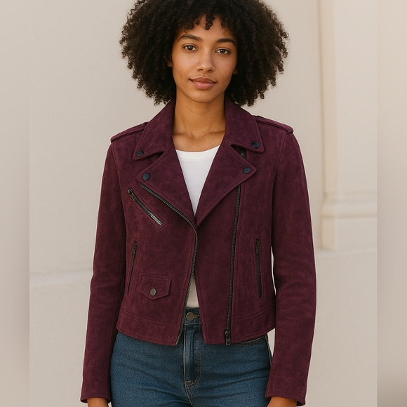 Blank NYC Burgundy Red Suede Jacket Genuine Leather Boho Grunge Size Large - Picture 1 of 7
